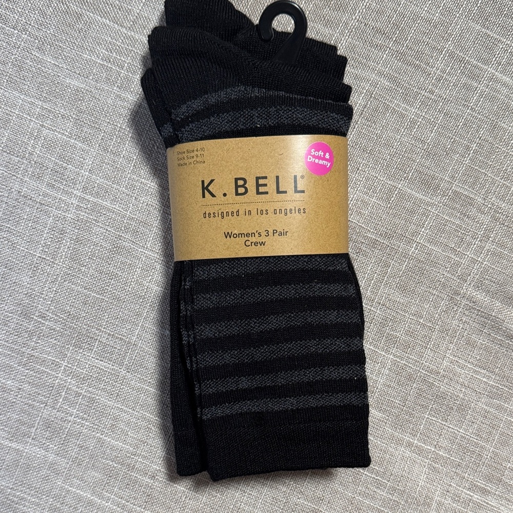 K. Bell Women's 3 Pair Soft and Dreamy Black Socks Size 9-11 NWT
